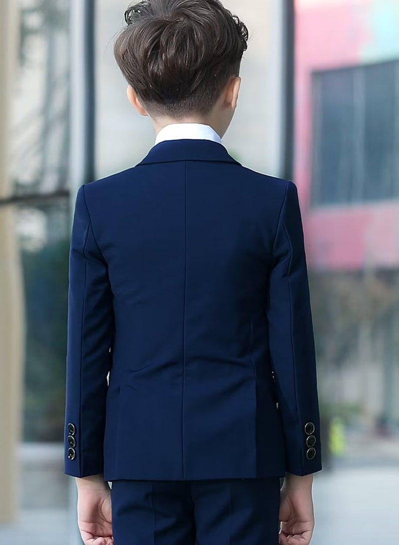 YuanLu Baby Boys Navy Blue Ring Bearer Outfit Kids Wedding Guest Tuxedo Formal Suits Slim Fit 2T Suit for Toddler Boys - Image 4